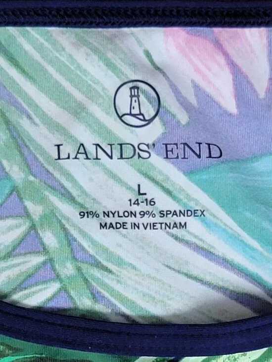 Lands' End Women's Tropical Floral Print Long Sleeve Rash Guard Swim Shirt - L - Picture 6 of 6